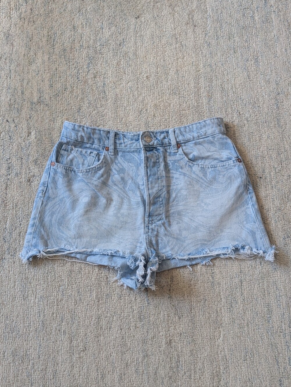 Zara Light Blue Printed Denim Shorts